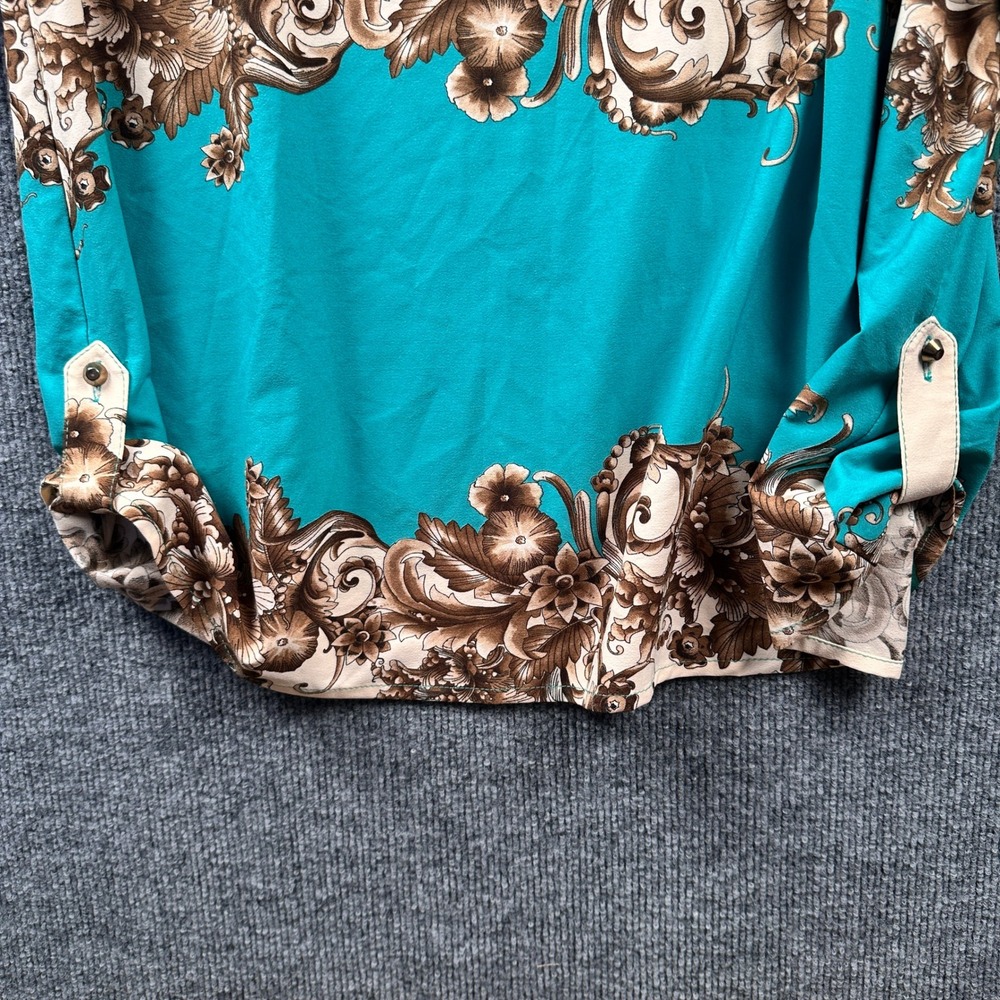 B&Y Women Teal Floral Paisley Scroll Tunic Top Stud Buttons Size 48 (US 16/18) - Picture 5 of 11